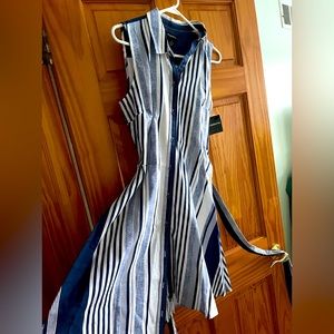 Liz Claiborne, career blue and white striped dress